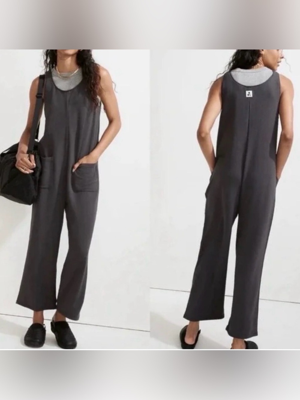 Madewell MWL Charcoal Gray Sleeveless Wide Leg Jumpsuit Size L